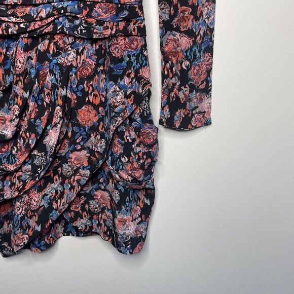 IRO Dress Womens 32 US 0 Silk Faux Wrap Mini Black-Red Floral - Picture 5 of 11